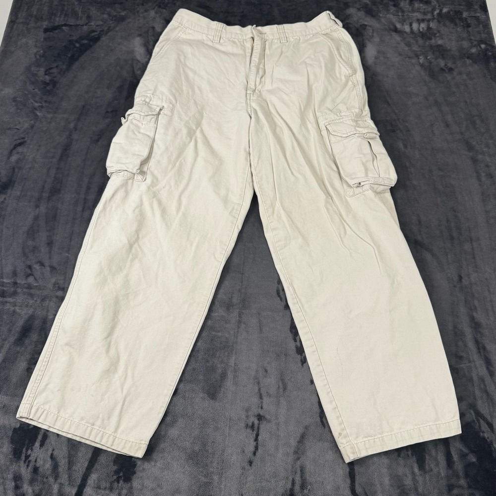 Utility Cargo Pants Mens 34x32 Beige Cotton Canvas Relaxed Workwear Trousers